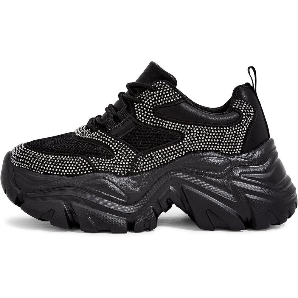 Women Leather Black Rhinestone Comfortable Wedge Walking Sport Sneakers Shoes
